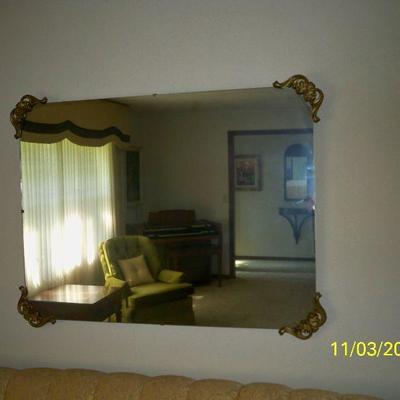Vintage Wall Mirror with Brass Decorative Corners