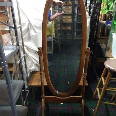 Solid oak floor mirror