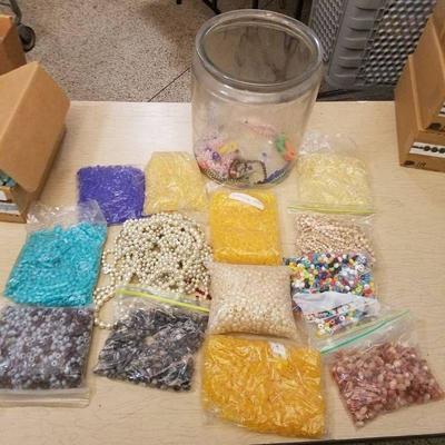 large lot of assorted jewelry beads and big jar