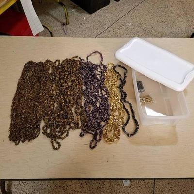 large lot of assorted beaded strands and tote with ...