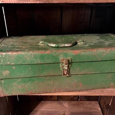 Vintage Rustic green metal tool box