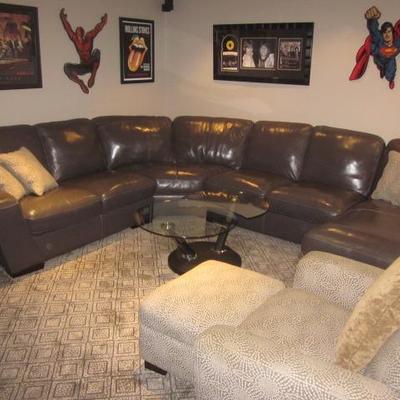 Grey Leather Sectional Sofa Recliner with Chaise Lounge 