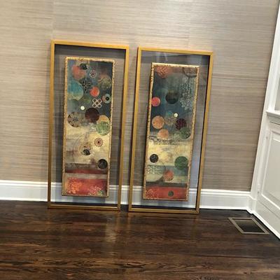 John Richard Abstract Prints Mounted on Hand-Finished Board with Gold Metal Leaf Edging. Can Hang Vertically or Horizontally.