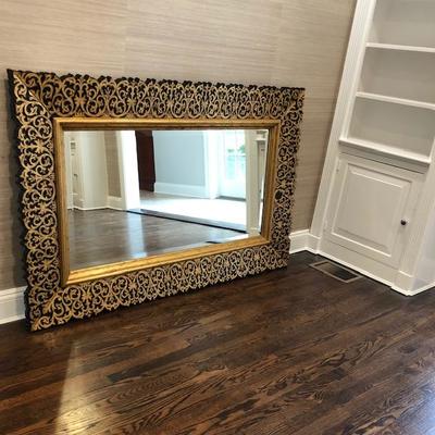 La Barge Wall Hanging Mirror. Gold and Black Detailed Frame. (64.5