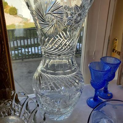 18" Cut glass vase