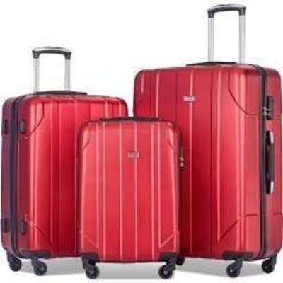 Merax Luggage 3 Piece Set, Metallic Red, New