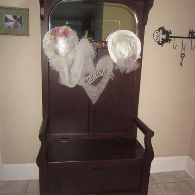 Mahogany Hall Tree With Mirror & Storage  