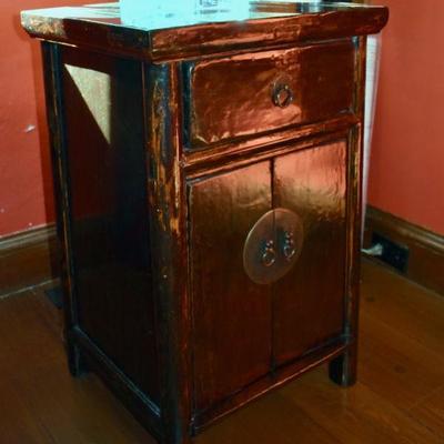 One of a pair of Asian-inspired side tables