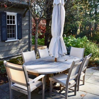 Kingsley Bate teak patio table with 6 chairs