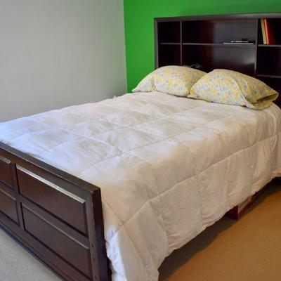 Queen bed with headboard storage