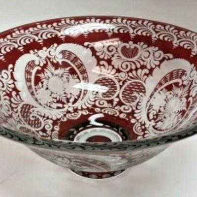 AH3013: ORNATE RED AND FROST GLASS BOWL  https://www.ebay.com/itm/113981255235
