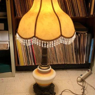 LAN740: Hand painted vintage glass and brass lamp   - Only available offline at office