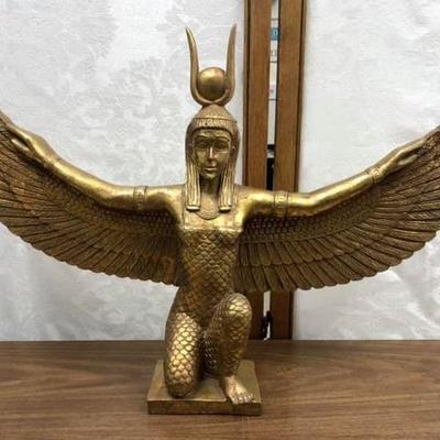 SM3013: EGYPTIAN ISIS ANCIENT EGYPT EGYPTIAN OPEN 23â€ WINGS FIGURINE SCULPTURE STATUE $75   - Only available offline at office