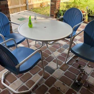 CT0071-: Vintage Metal Patio Furniture Table and Chairs Blue and White Local Pic  https://www.ebay.com/itm/113965616873