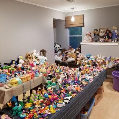 Nearly 500 McDonald's Happy Meal toys and 200+ stuffed animals.