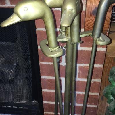 brass duck head fireplace tools 