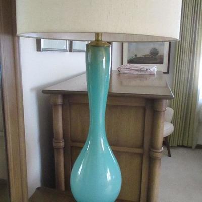 Fabulous Murano aqua cased glass with bullicante lamp
