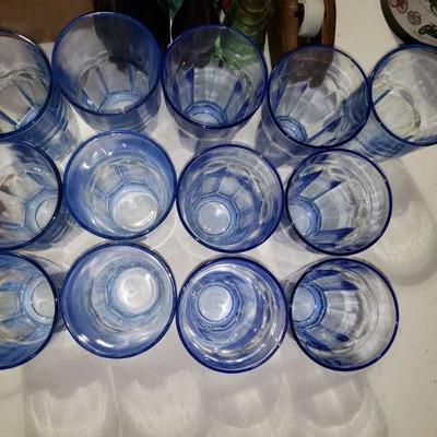 13 Piece Set of Vintage Blue Drinking Glasses