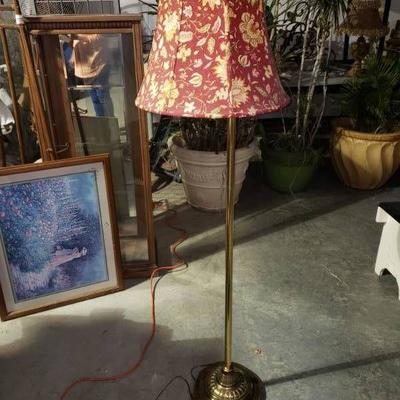 Red Floor Lamp With Flowers , Brass