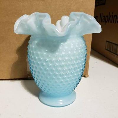 Fenton Powder Blue Hobnail Frosted Vase