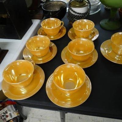 Set of 7 Fire-King Teacups and Saucers