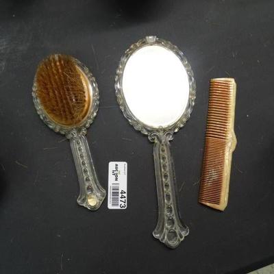 Matching Hair Brush and Hand Mirror and Comb