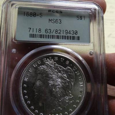 1880-S silver dollar in hard case- MS63