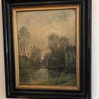 Waterwheel oil painting not signed $125 French