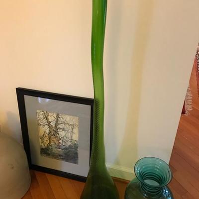 Tall green handblown vase $55
short vase $35