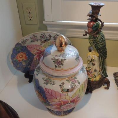 hand painted oriental plate and urn