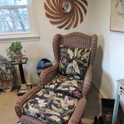 wicker chair and ottoman Waverly fabric