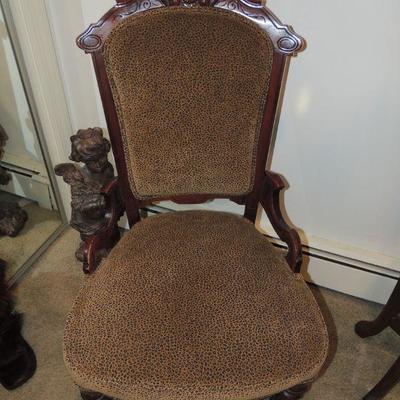 Eastlake Victorian chair updated with animal print fabric