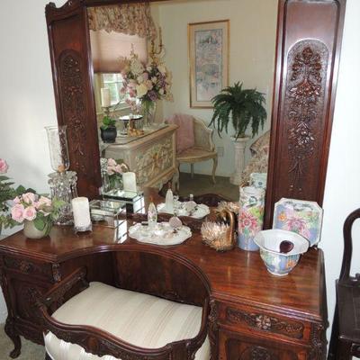 antique French vanity and bench