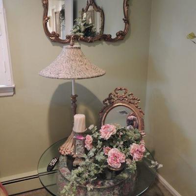 Decorator items, vintage fishbowl planter table