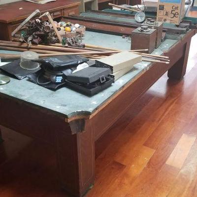 Antique pool table- it's all there- plus accessories -$150