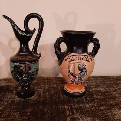 2 handmade Greek vases