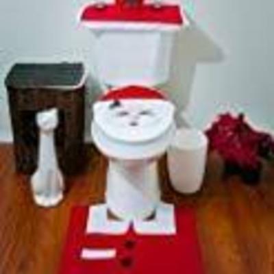 Santa Toilet Seat Cover and Rug Set (Red)