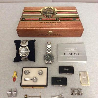 MME025 Men's Seiko Watches, Cuff Links, Tie Tacks, Cigar Box & More!