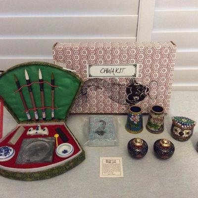 MME019 Chinese Calligraphy Set & CloisonnÃ© Items