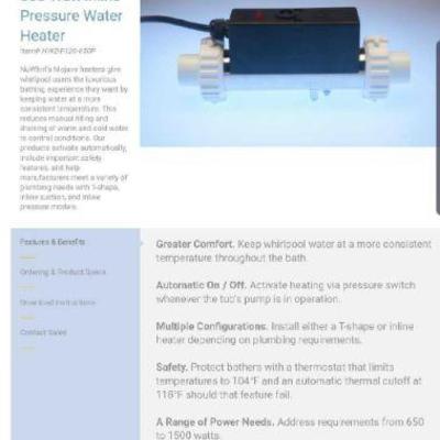 1508: 5 New NuWhirl Inline Water Heater
650 Watt inline pressure water heater. Part no. HW2IP120-650P