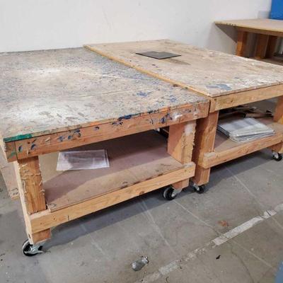 3501: Two Wood Work Tables w/ Locking Wheels
Tables measure approx. 72
