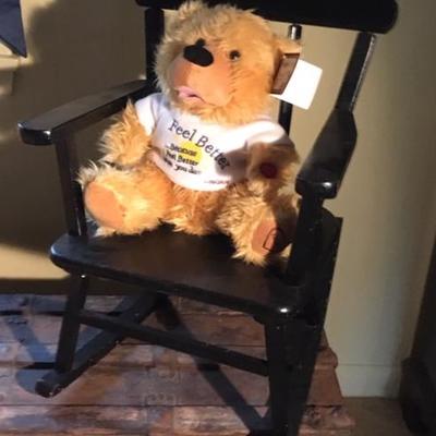 Childs Rocker with Adorable Stuffed Teddy Bear