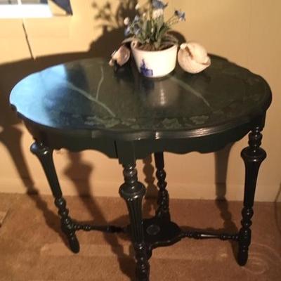 Marble Painted Turtle Top Antique Side Table
