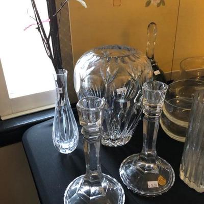 Crystal vases, candlesticks
