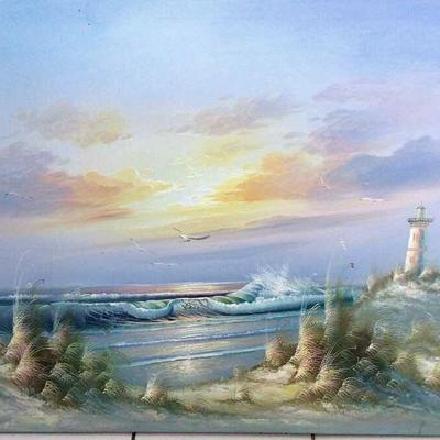 MCC043 Lighthouse Painting Signed by Artist Thompson