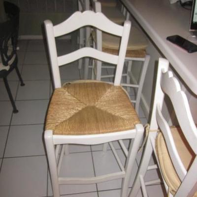 Five Rush Seat ~ White Wood With Wicker Seats Counter Bar Stools  