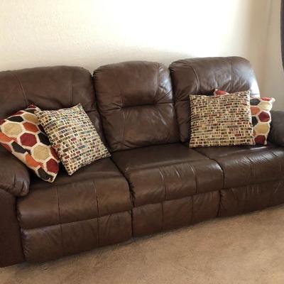 Brown Faux-leather 3-seat Reclining Sofa w/attached cushions - $325