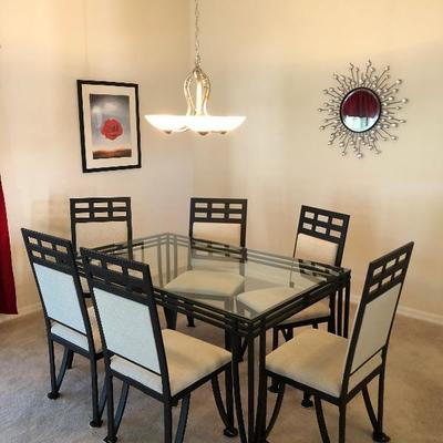 Rectangular Black Metal w/glass top Dining Table & 6 Chairs - $195