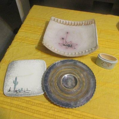 PLATED PLATTER AND POTTERY PLATE