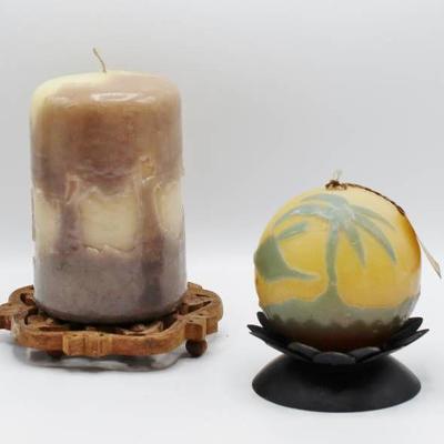 Two Candle Holders with New Decorative Candles - W ...